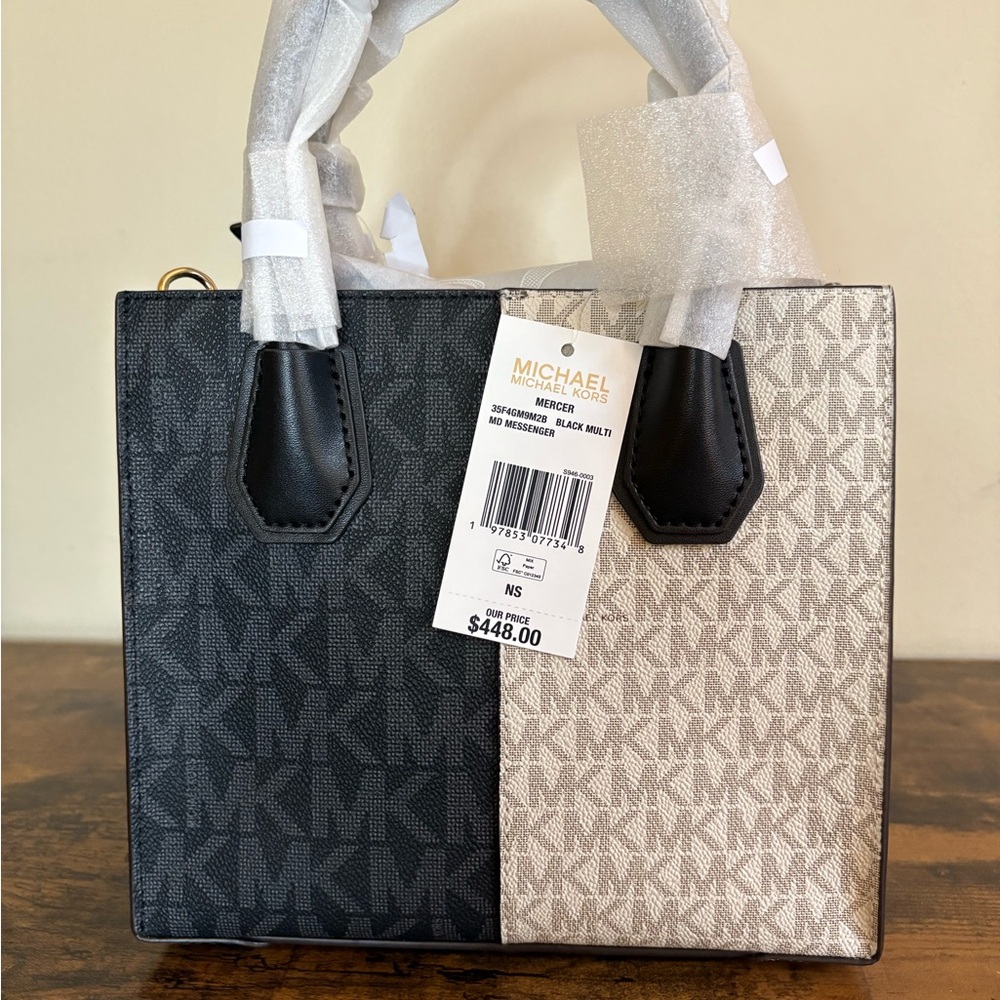 Michael Kors Mercer Medium Two-Toned Logo Signature Crossbody NWT - Picture 8 of 11